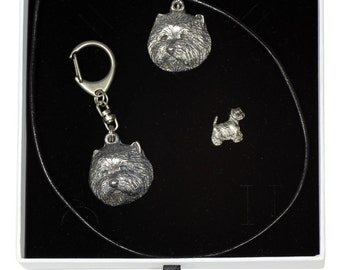 NEW, West Highland White Terrier, dog keyring, necklace and pin in casket, ELEGANCE set, limited edition, ArtDog