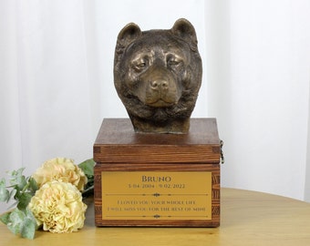 Akita Inu urn for dog's ashes, Urn with engraving and sculpture of a dog, Urn with dog statue and engraving, Custom urn for a dog