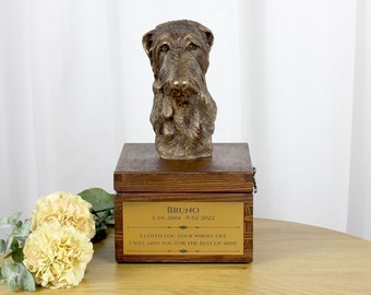 Deerhound urn for dog's ashes, Urn with engraving and sculpture of a dog, Urn with dog statue and engraving, Custom urn for a dog