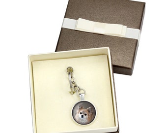 Chihuahua long haired. Keyring, keychain with box for dog lovers. Photo jewellery. Men's jewellery. Handmade.