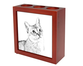 Singapura cat - Wooden stand for candles/pens with the image of a cat ! NEW COLLECTION!