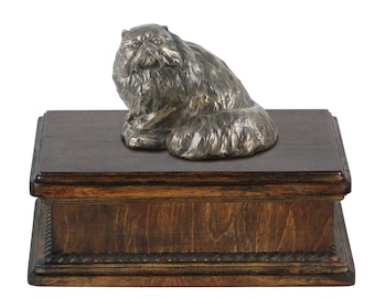 Exclusive Urn for cat’s ashes with a Persian Cat statue, ART-DOG. New model Cremation box, Custom urn.