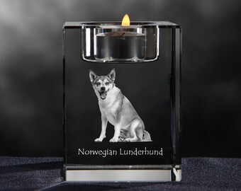 Norwegian Lundehund, crystal candlestick with dog, souvenir, decoration, limited edition, Collection