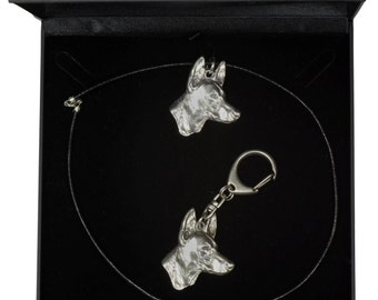 NEW, Pharaoh Hound, dog keyring and necklace in casket, DELUXE set, limited edition, ArtDog . Dog keyring for dog lovers