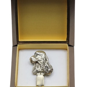 NEW, English Cocker Spaniel, dog clipring, in casket, dog show ring clip/number holder, limited edition, ArtDog