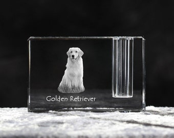 Golden Retriever, crystal pen holder with dog, souvenir, decoration, limited edition, Collection