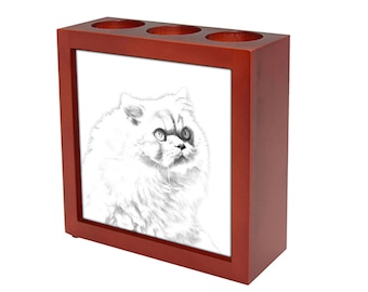 Himalayan cat - Wooden stand for candles/pens with the image of a cat ! NEW COLLECTION!