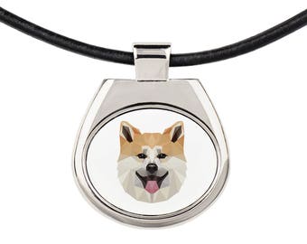 A necklace with a Akita Inu dog. A new collection with the geometric dog