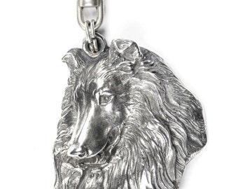 Rough Collie Keychain, Silver Plated Keyring, Gift for Dog Lovers, Art-Dog