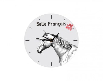 Selle français, Free standing MDF floor clock with an image of a horse.