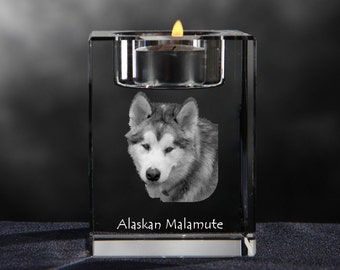 Alaskan Malamute 2, crystal candlestick with dog, souvenir, decoration, limited edition, Collection