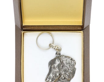 NEW, Teckel (longhaired), dog keyring, key holder, in casket, limited edition, ArtDog . Dog keyring for dog lovers