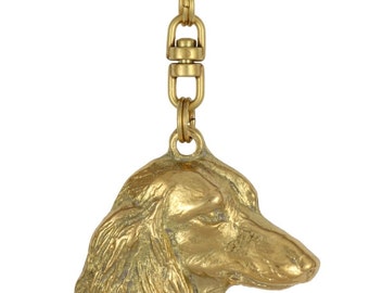 Teckel Dachshund  (longhaired), millesimal fineness 999, dog keyring, keychain, limited edition, ArtDog . Dog keyring for dog lovers