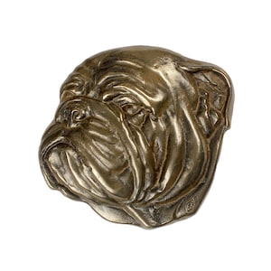 Busto di Bulldog, Scultura in bronzo fuso a freddo, Busto di piccolo cane, Arredamento per la casa e l'ufficio, Trofeo per cani, Memoriale per cani