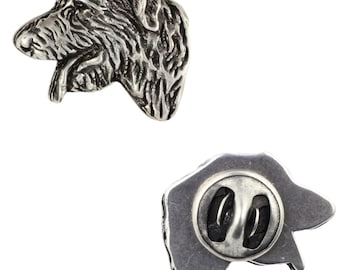 Irish Wolfhound Pin in Wooden Box, Silver Plated Lapel Brooch for Dog Lovers, Art-Dog