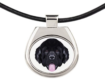 A necklace with a Newfoundland dog. A new collection with the geometric dog
