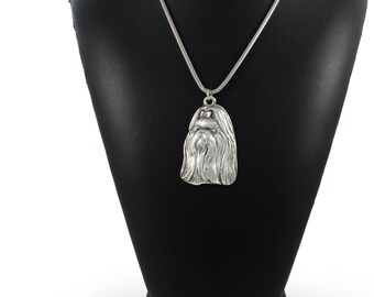 NEW, Shih-Tzu longhaired (with ribbon), dog necklace, silver chain 925, limited edition, ArtDog