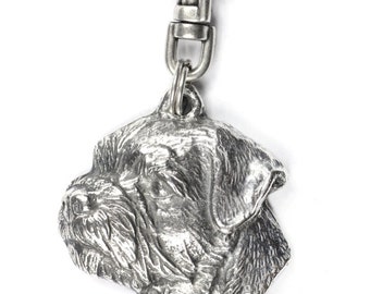 Border Terrier Split Ring Keychain, Silver Plated Key Ring, Dog Lover Gift, Art-Dog