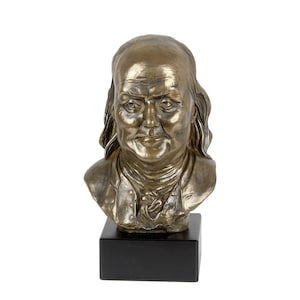 Benjamin Franklin Statue, Cold Cast Bronze Sculpture, Marble Base, Home and Office Decor, Trophy, Statuette