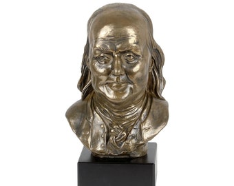 Benjamin Franklin Statue, Cold Cast Bronze Sculpture, Marble Base, Home and Office Decor, Trophy, Statuette