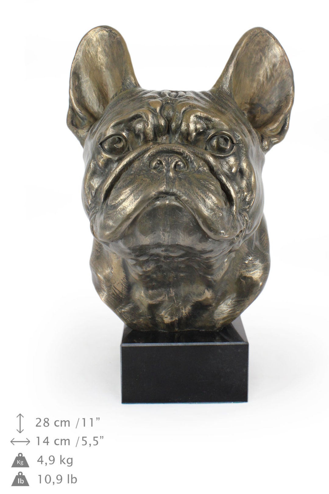 フレンチブルドッグ、大理石のベース上の犬の銅像、限定版、ArtDog