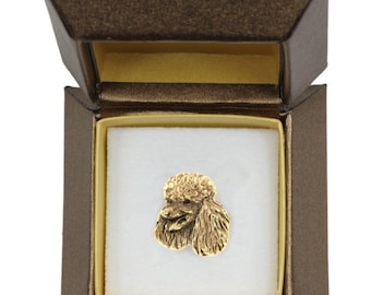 NEW, Poodle, dog pin, in casket, gold plated, limited edition, ArtDog