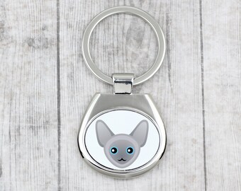 A key pendant with Peterbald cat. A new collection with the cute Art-dog cat