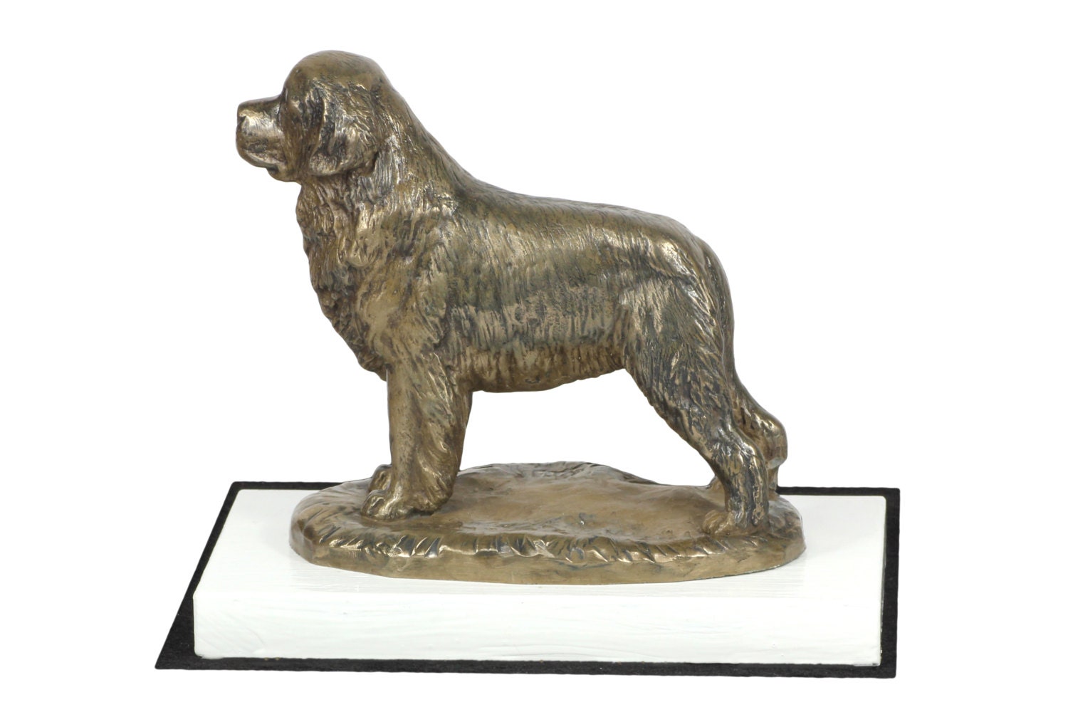 Newfoundland, dog on white wooden base statue, limited edition, ArtDog