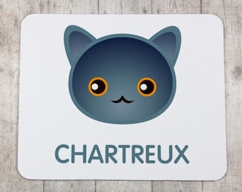 A computer mouse pad with a Chartreux cat. A new collection with the cute Art-dog cat