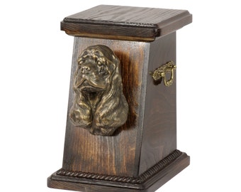 Urn for dog’s ashes with a American Cocker Spaniel statue, ART-DOG Cremation box, Custom urn.