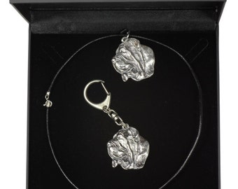 NEW, Mastino Napolitano, Neapolitan Mastiff, dog keyring and necklace in casket, DELUXE set, limited edition, ArtDog