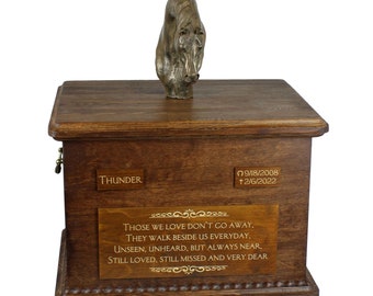 Arabian Horse Big Urn for Horse Ashes, Urn with Name, Dates and Quote, Memorial with Statue on Top, Wooden Urn, Customizable Urn for horse