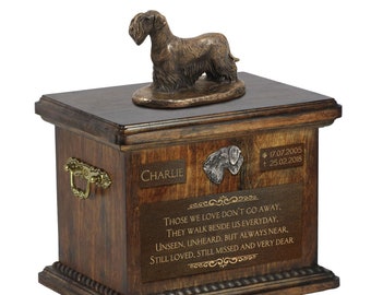 Cesky Terrier - Exclusive Urn for dog ashes with a statue, relief and inscription. ART-DOG. Cremation box, Custom urn.