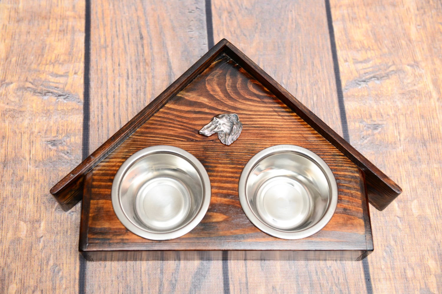 A Dog's Bowls With A Relief From Artdog Collection - Borzoi, Russian Wolfhound