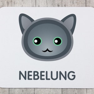 A computer mouse pad with a Nebelung cat. A new collection with the cute Art-dog cat