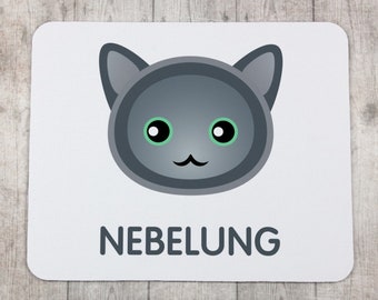A computer mouse pad with a Nebelung cat. A new collection with the cute Art-dog cat
