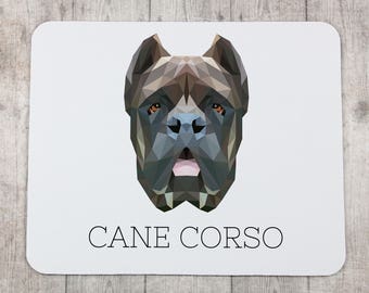A computer mouse pad with a Cane Corso, Italian mastiff dog. A new collection with the geometric dog