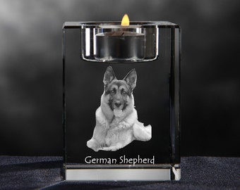 German Shepherd, crystal candlestick with dog, souvenir, decoration, limited edition, Collection