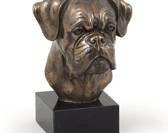 Boxer (uncropped), dog marble statue, limited edition, ArtDog. Made of cold cast bronze. Perfect gift. Limited edition