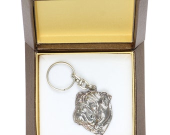 NEW, Bulldog, dog keyring, key holder, in casket, limited edition, ArtDog . Dog keyring for dog lovers