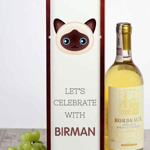 Célébrons avec le Sacré de Birmanie. Une boîte à vin avec le joli chat Art-Dog