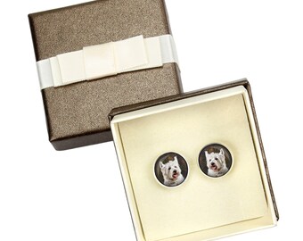 West Highland White Terrier. Cufflinks with box for dog lovers. Photo jewellery. Men's jewellery. Handmade