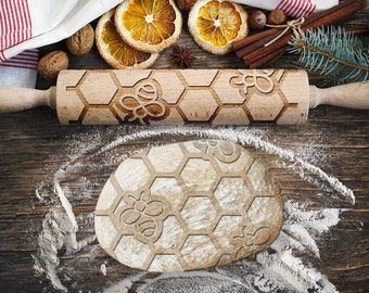 HONEYCOMB. Engraved rolling pin for Cookies, Embossing Rollingpin, Laser Engraved Rolling-pin. Decorating Roller