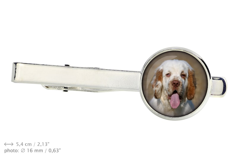 Handmade Men/'s jewellery Tie clip for dog lovers Clumber Spaniel Photo jewellery