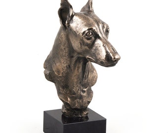 Miniature Pinscher, dog marble statue, limited edition, ArtDog. Made of cold cast bronze. Perfect gift. Limited edition