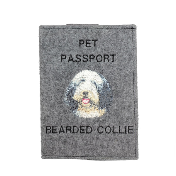 Bearded Collie - Etui pour passeport pour le chien avec motif brodé. Nouveauté
