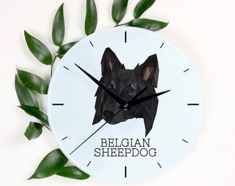 A clock with a Belgian Shepherd, Malinois dog. A new collection with the geometric dog