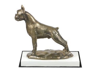 Boxer, dog on white wooden base statue, limited edition, ArtDog
