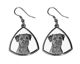 Border Terrier, collection of earrings with images of purebred dogs, unique gift