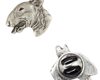 Bull Terrier Head Pin in Gift Box, Silver Plated Lapel Brooch for Dog Lovers, Art-Dog